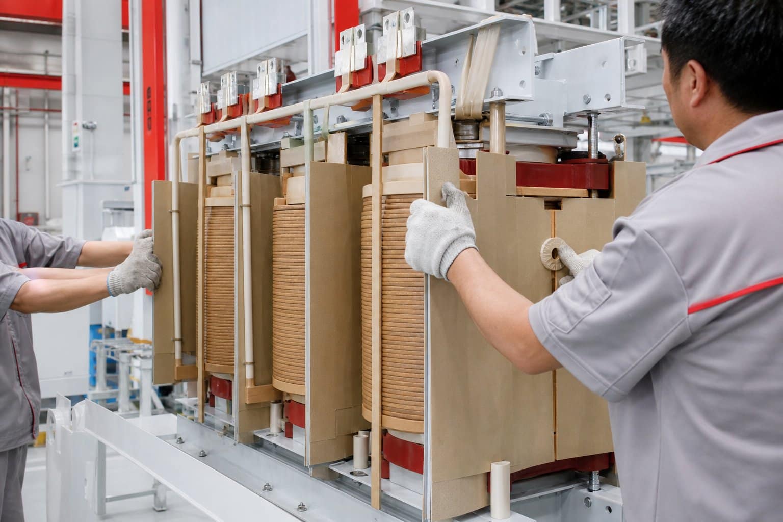Distribution transformer assembly with visible insulation components