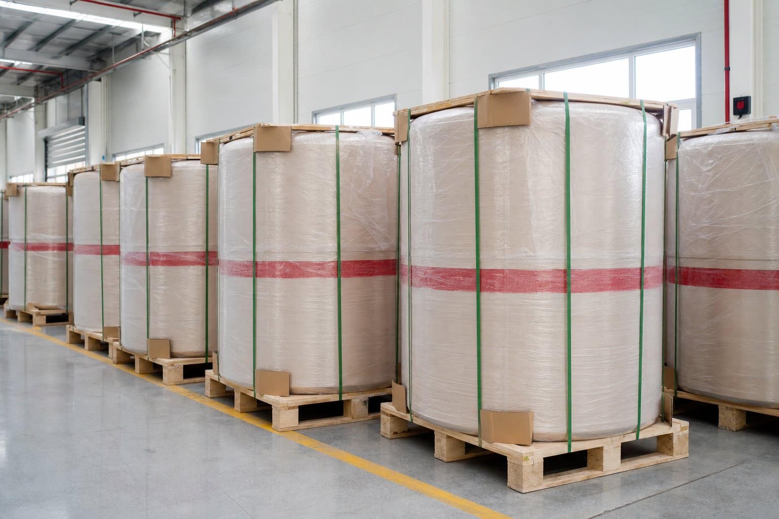 Export packaging of insulation paper rolls on pallets