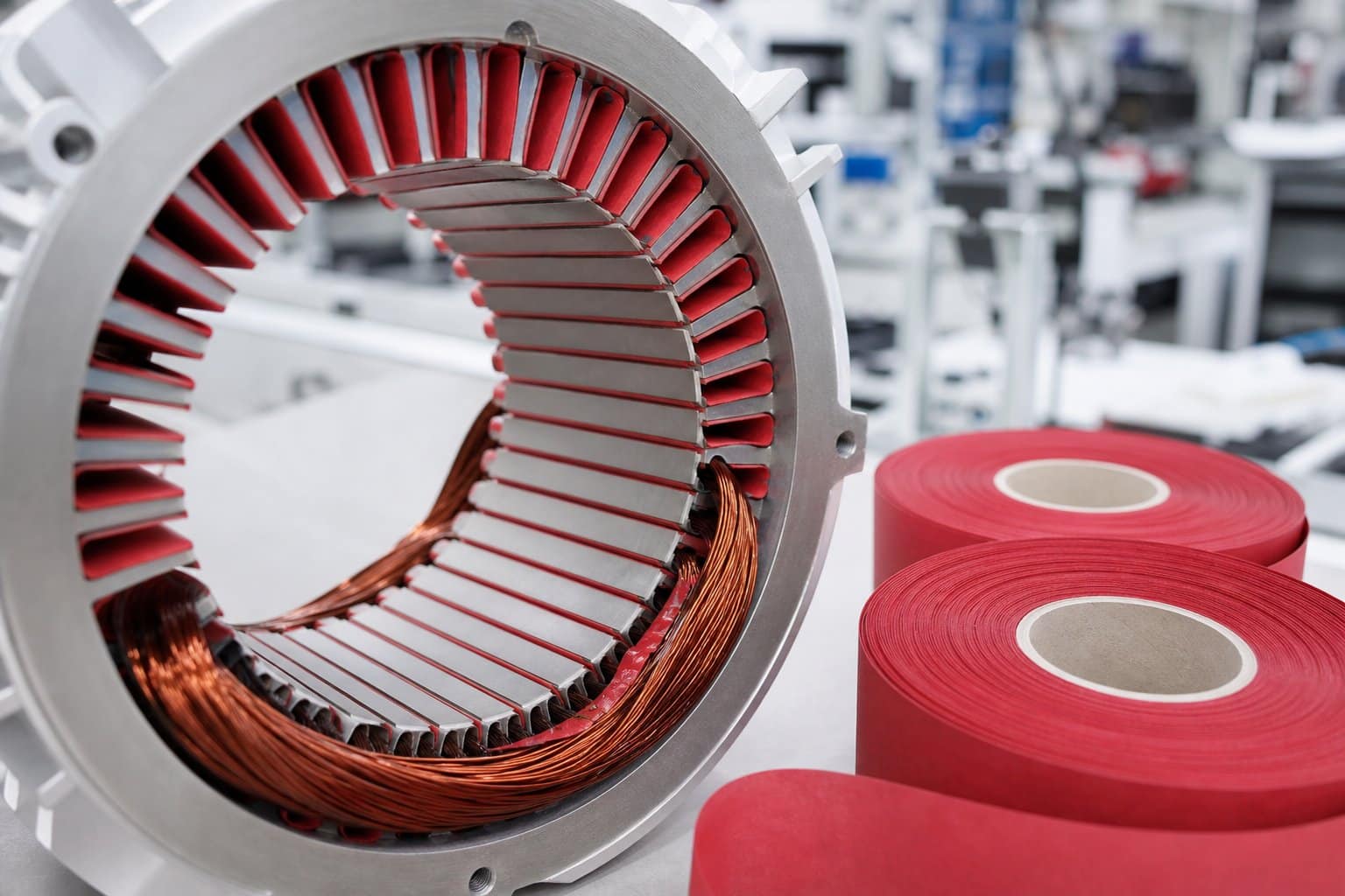 Motor stator slots lined with thin insulation paper