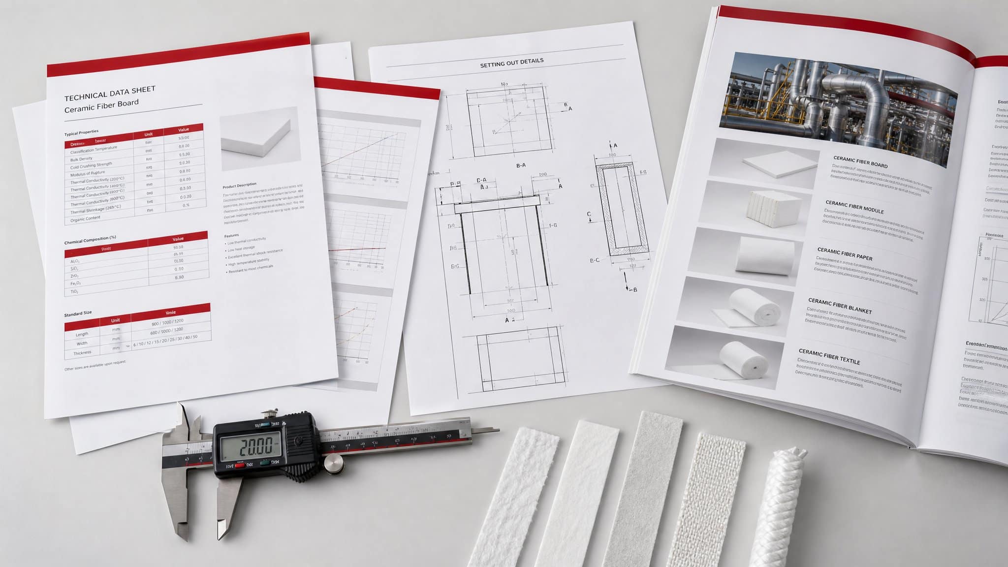 Guangxin technical datasheets with caliper and material samples